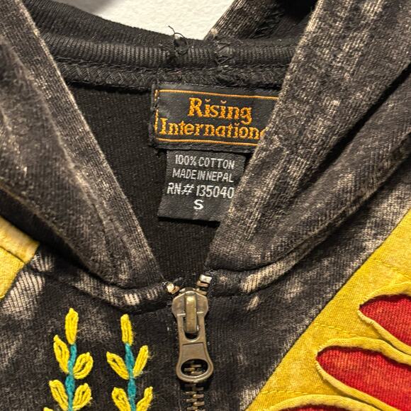 Rising International Stone Washed Embroidered Zip Front Hoodie - size Small - Picture 4 of 5